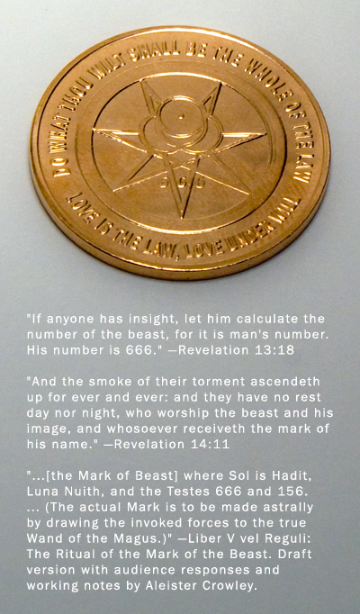 Aleister Crowley 2012 red brass coin reverse